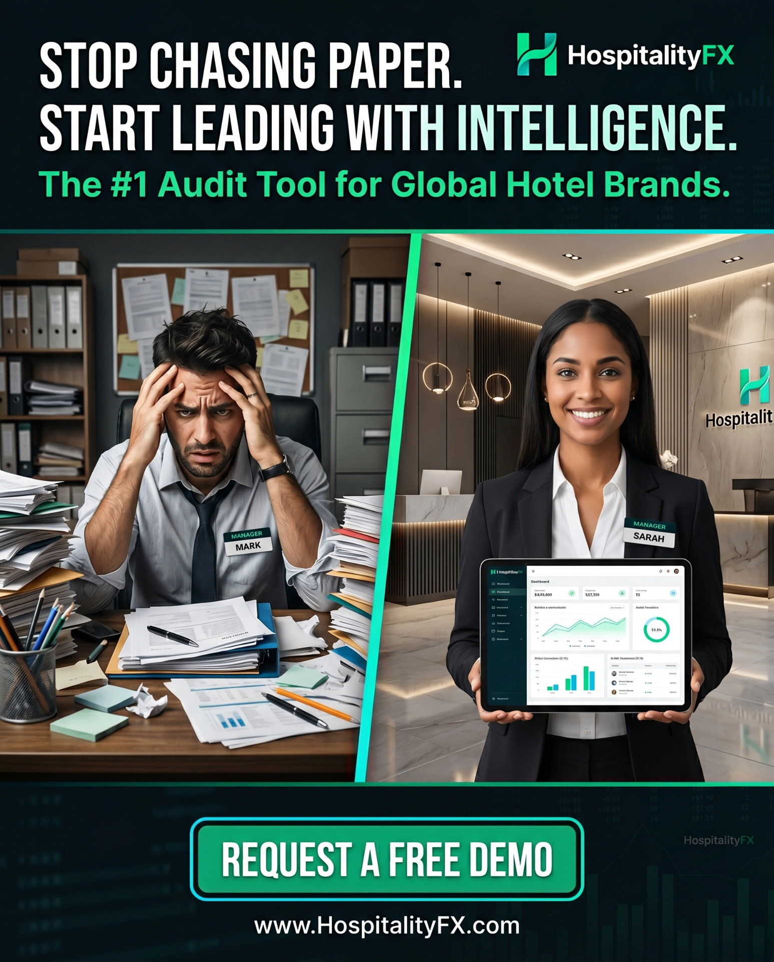 HospitalityFX — Stop chasing paper, start leading with intelligence. The #1 hotel audit software for global hotel brands. Hospitality audit, hotel IT audit, operations audit, F&B audit, rooms audit, brand audit, mystery shopper.